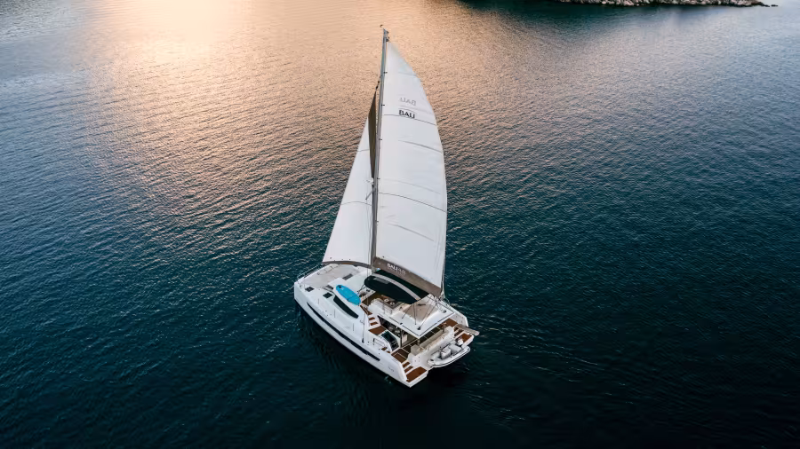 Olea Catamaran on green Ionian Sea