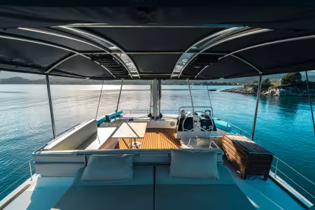 Yacht on green Ionian Sea